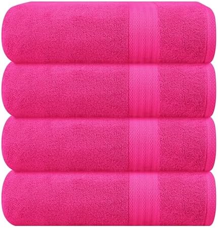 GLAMBURG Premium Cotton 4 Pack Bath Towel Set - 100% Pure Cotton - 4 Bath Towels 27x54 - Ideal for Everyday use - Ultra Soft & Highly Absorbent - Hot Pink