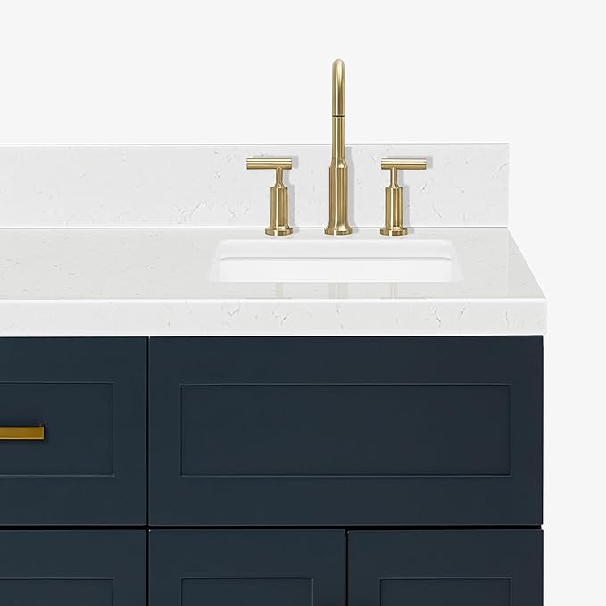 ARIEL Hamlet 72-inch Bathroom Vanity with Sink,Solid Wood, 1.5-inch Carrara White Quartz Countertop, Double Rectangular Porcelain Sink, 4 Soft Closing Doors, 3 Dovetail Drawers, Midnight Blue