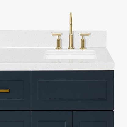 ARIEL Hamlet 72-inch Bathroom Vanity with Sink,Solid Wood, 1.5-inch Carrara White Quartz Countertop, Double Rectangular Porcelain Sink, 4 Soft Closing Doors, 3 Dovetail Drawers, Midnight Blue