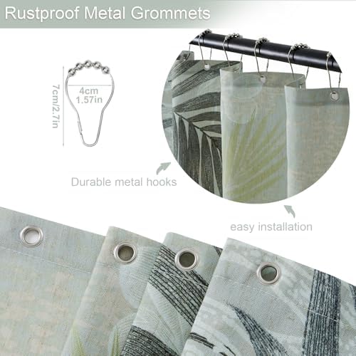 ORTIGIA Linen Shower Curtain Farmhouse Vintage Shower Curtains Tropical Leaf Spring Summer Plant Boho Rustic Cottagecore Decor for Bathroom 72 W x 72 L