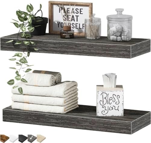 QEEIG Bathroom Floating Shelves for Wall - 15.7" Wall Mounted Shelf Over Toilet Farmhouse Home Decor Display Bookshelf Small 15.7 x 6.7 inch Set of 2, Grey (008-40GY)