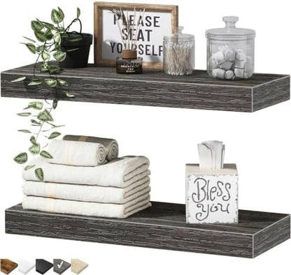 QEEIG Bathroom Floating Shelves for Wall - 15.7" Wall Mounted Shelf Over Toilet Farmhouse Home Decor Display Bookshelf Small 15.7 x 6.7 inch Set of 2, Grey (008-40GY)