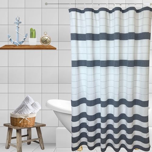 Serafina Home Nautical Striped Denim Blue & White Cotton Shower Curtain