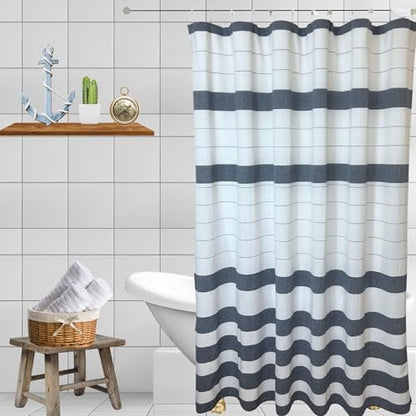 Serafina Home Nautical Striped Denim Blue & White Cotton Shower Curtain