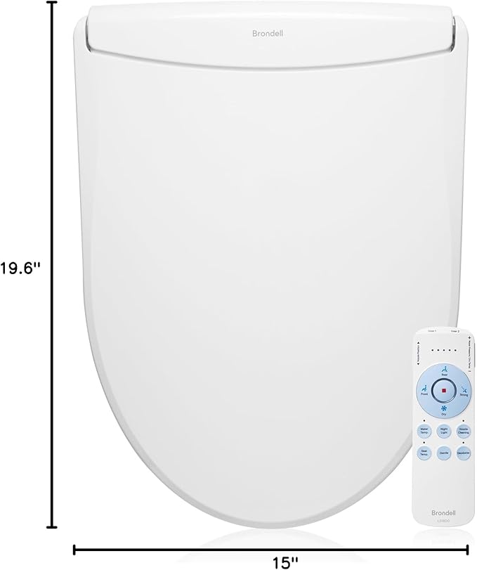 Brondell LS1800-RW Swash Electric Bidet Toilet Seat with Oscillating Stainless Steel Nozzle, Warm Air Dryer, Heated, Night Light, Gentle Close Lid, Thin Profile, Remote Control, Round
