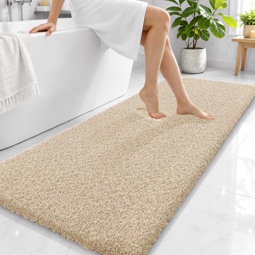 OLANLY Microfiber Bathroom Runner Rugs 59x24, Soft Absorbent Bath Mat, Sand