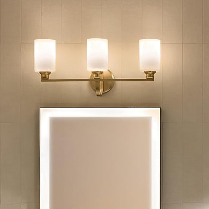 Kichler Gioe 24.25" 3-Light Vanity Light with Opal Glass in Champagne Bronze, Damp Rated, for Bathroom, Powder Room, Over a Mirror, (24.25" W x 10.5" H), 55226CPZ
