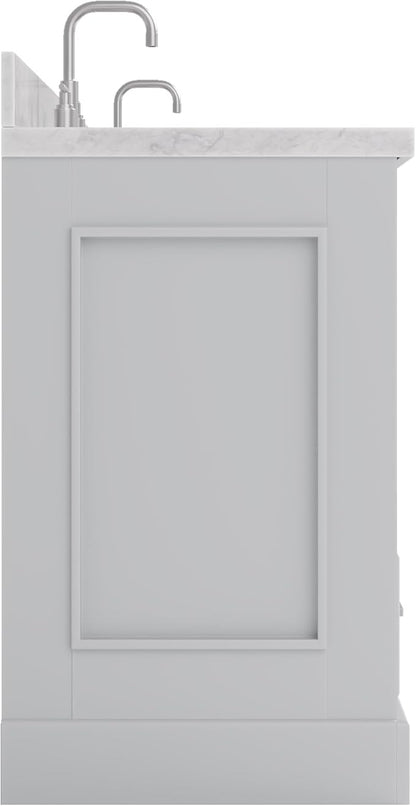 ARIEL Stafford 84-inch Bathroom Vanity with Sink,Solid Wood, 1.5in Italian Carrara Marble Countertop & Backsplash, Double Oval Porcelain Sink, 4 Soft Closing Doors, 5 Dovetail Drawers, Grey