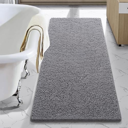 LOCHAS Luxury Bathroom Rug Shaggy Bath Mat 24 x 54 Inch, Gray