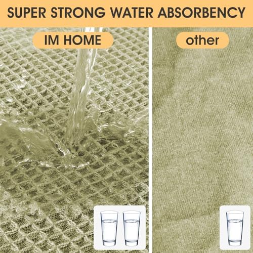 IM HOME Waffle Bath Mat Set Green 2 Piece, Woven Modern Bath Rug Mats, Absorbent Non Slip Bath Floor Mat, Soft Washable Boho Bath Rugs with Tassels for Bathroom, Bedroom, Kitchen,Tub