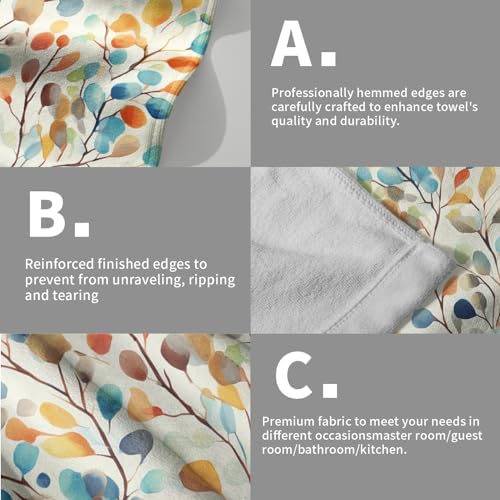 Colorful Leaves Floral Hand Towels Set of 2, Boho Spring Nature Plant Soft Absorbent Dish Fingertip Towel for Kitchen Bathroom Guest Gym Spa Bar