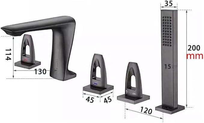 Gray Modern Bathroom Faucet with Pull Out Shower - Kitchen Sink Mixer Tap with Cold and Hot Water,Chrome