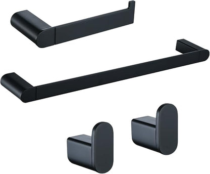 Matte Black Bathroom Hardware Set 4 Pieces, Stainless Steel Towel Bar Set Wall Mounted, Include 18 inch Towel Bar, Robe Towel Hooks, Toilet Paper Holder,Towel Racks Set for Bathroom