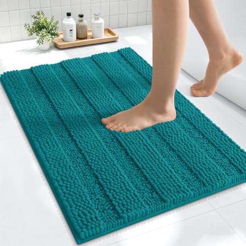 Smiry Thick Small Chenille Bathroom Rugs 24x16, Soft Bath Mat, Deep Lake