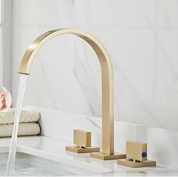 Bathroom Faucet Waterfall, Double Handle, Faucets for Sink Splashback Modern Vanity 3 Holes-Gold(Gold)