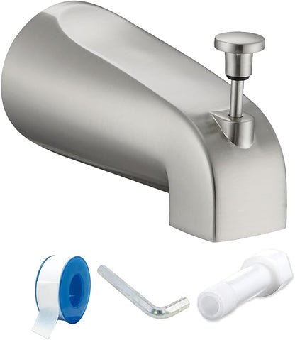 Tub Spout with Diverter, Slip On Bathtub Spout Fits 1/2'' Copper Tube(5/8'' Dia), Bathroom Tub Faucet with PTFE Tape & Hex Wrench, Brushed Nickel