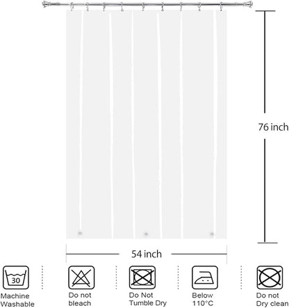 Clear Stall and Long Shower Liner 54x76 for Single Showering Room | Transparent Small RV Half Size Peva Plastic Waterproof Shower Curtain Sets for Tiny Walkin Tub