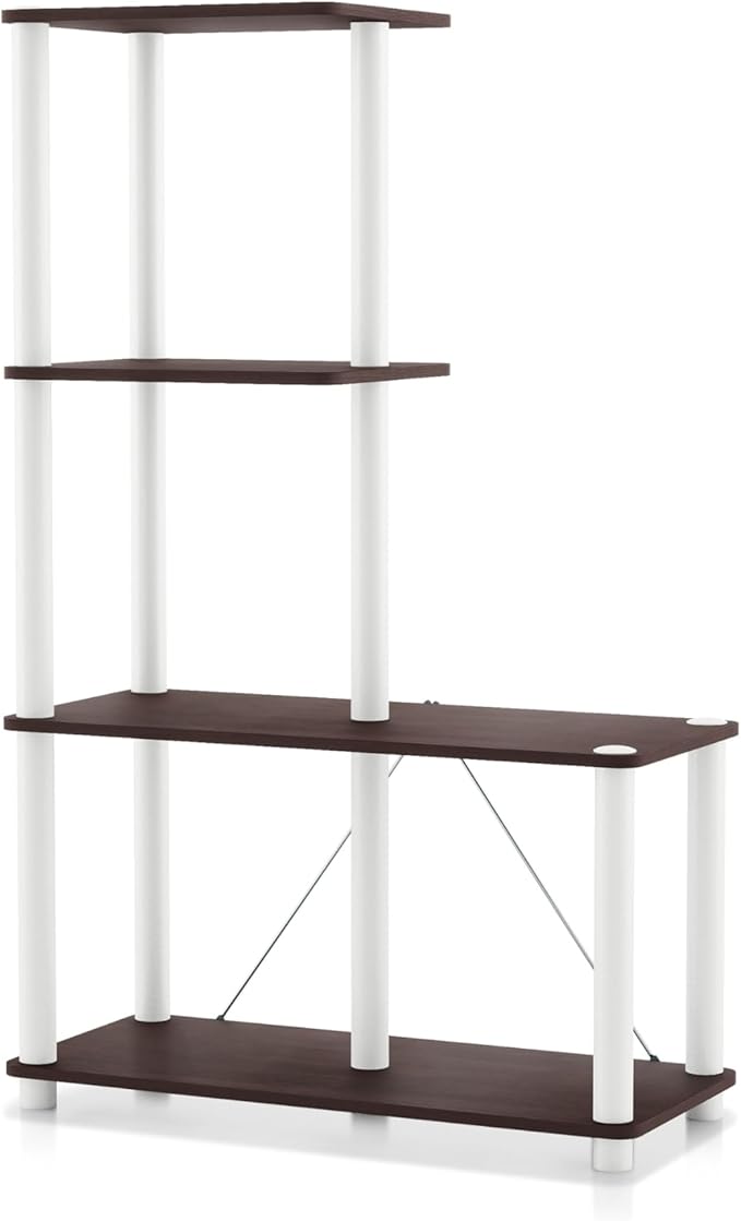 Homes: Inside + Out Apexa Modern 4-Cube Ladder Shelving Units, Collectibles Display Shelves, Easy Assembly Standing Shelf, Home Storage Organizer for Living Room, Bedroom, Office, Espresso