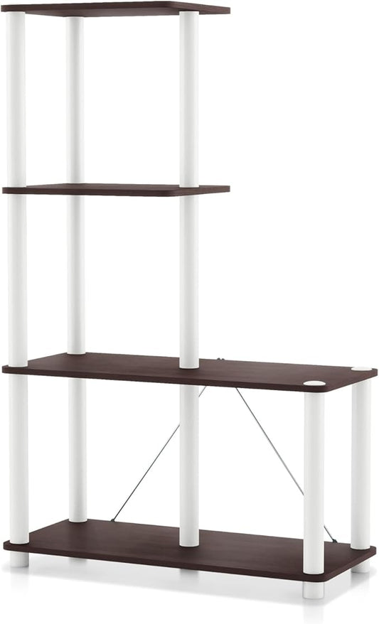 Homes: Inside + Out Apexa Modern 4-Cube Ladder Shelving Units, Collectibles Display Shelves, Easy Assembly Standing Shelf, Home Storage Organizer for Living Room, Bedroom, Office, Espresso