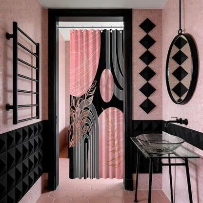 Pink and Black Stall Shower Curtain, 36X72 in Narrow Small, Mid Century
