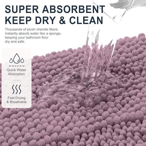 Smiry Thick Chenille Bathroom Runner Rugs 59x24, Soft Bath Mat, Deep Plum
