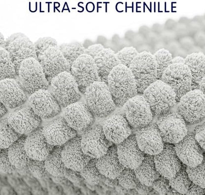 SUBRTEX Bathroom Rugs, 24" x 55" Chenille Bath Rug Soft Short Plush Bath Mat Soft Shower Mat Water Absorbent Shower Mat Quick Dry Machine Washable, Light Gray