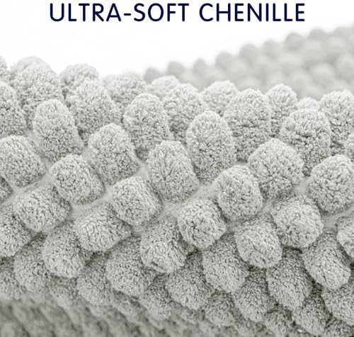 SUBRTEX Bathroom Rugs, 24" x 44" Chenille Bath Rug Soft Short Plush Bath Mat Soft Shower Mat Water Absorbent Shower Mat Quick Dry Machine Washable, Light Gray