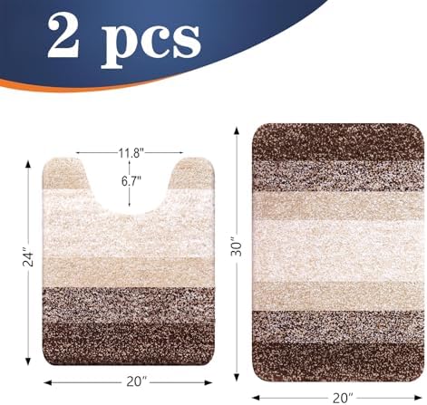 OLANLY Micorfiber Bathroom Rug Set 2 Piece, 30"x20"+U-Shaped 24"x20"