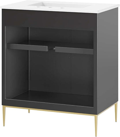 Modway Awaken Bathroom Vanity Cabinet, 30", White Black