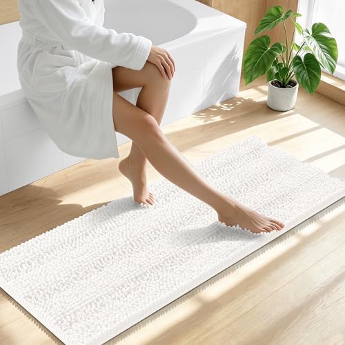 Smiry Thick Chenille Bathroom Runner Rugs 44x24, Absorbent Bath Mat, Ivory