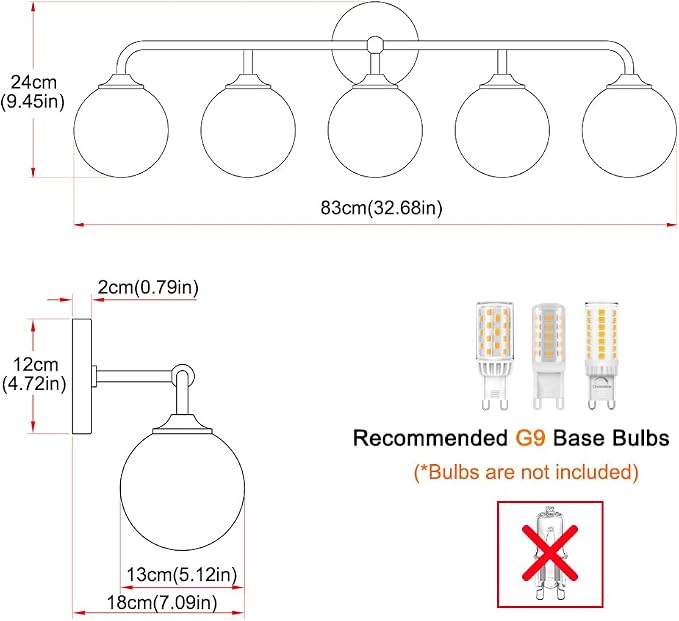 Modern Brushed Brass 5-Lights Bathroom Vanity Light, Lighting Fixtures Over Mirror with Milky White Glass Ball Shades, Wall Sconces for Bathroom Dressing Table Bedroom