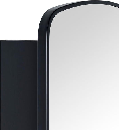 Black Arched Recessed and Surface Mount Bathroom Medicine Cabinet with Mirror Metal Framed Rectangular Bathroom Cabinet with 3 Tempered Glass Adjustable Shelves 18x27''