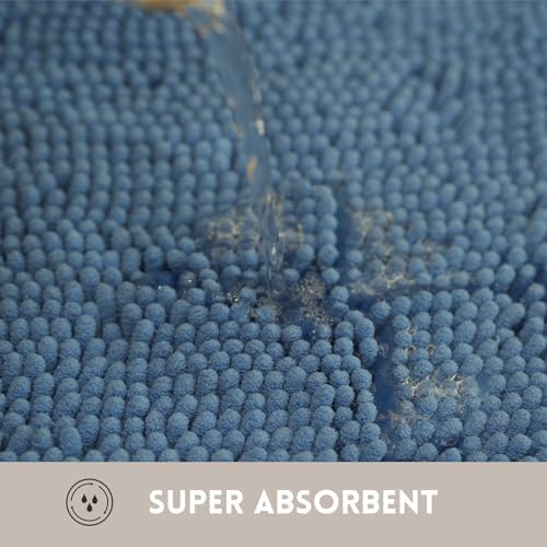 Bathroom Rugs Chenille, Extra Thick and Absorbent, Non-Slip, Machine Washable, Dry Quckily, Soft Cozy Plush, Used Under Shower Bathtub and Sink, Bath mat Sets Fog Blue