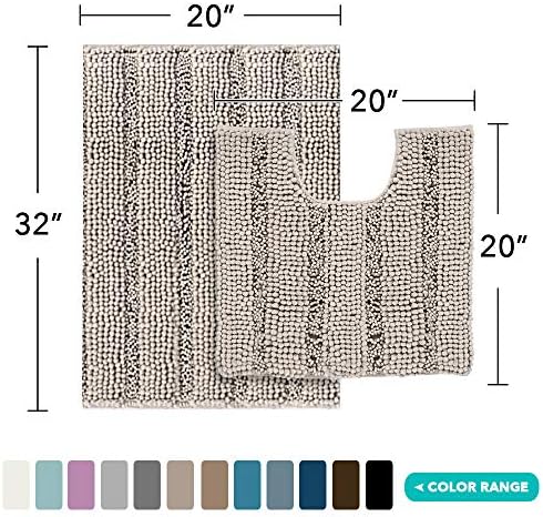 2 Piece Bathroom Rug Set with Toilet Mat, Soft Absorbent Chenille, Non-Slip