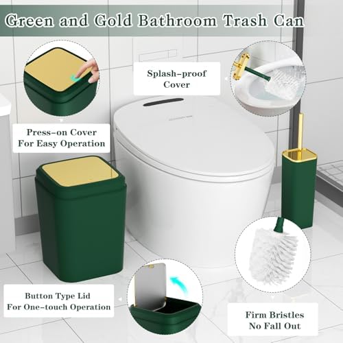 XLHOMO Bathroom Accessories Set - Luxury Green Bathroom Set, 9 Pieces Bathroom Accessory Set, Dark Green Bathroom Accessories with Trash Can, Toilet Brush & Soap Dispenser