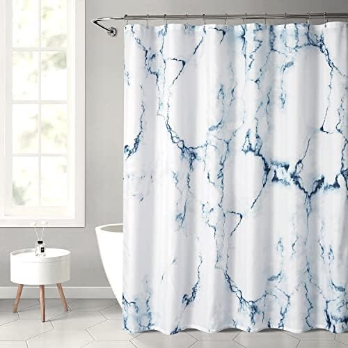 Marble Bathroom Shower Curtain,Blue and White Fabric Shower Curtain with Hooks,Unique 3D Printing,Decorative Bathroom Accessories,Water Proof,Reinforced Metal Grommets,Standard 72x72 Inches