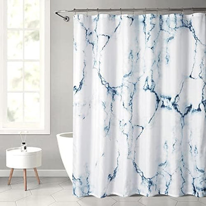 Marble Bathroom Shower Curtain,Blue and White Fabric Shower Curtain with Hooks,Unique 3D Printing,Decorative Bathroom Accessories,Water Proof,Reinforced Metal Grommets,Standard 72x72 Inches