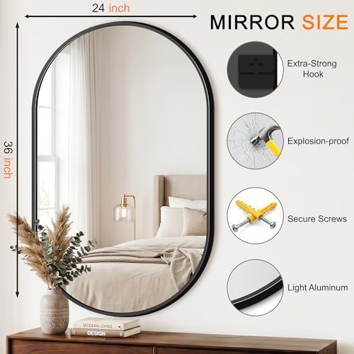 Oval Bathroom Mirror, 24"x36" Black Vanity Mirror for Over Sink