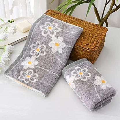 YiLUOMO Flower Pattern Grey Hand Towels 100% Cotton Ultra Absorbent Hand Towels for Bathroom(2 Pieces, 13" X 29")