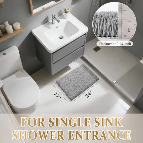 Yimobra Bathroom Rugs Non Slip Washable, Fluffy Bath Mat, 24x17, Pure Gray