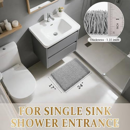 Yimobra Bathroom Rugs Non Slip Washable, Fluffy Bath Mat, 24x17, Pure Gray