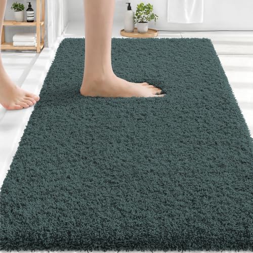 OLANLY Microfiber Bathroom Rugs 30x20, Ultra Soft Bath Mat, Blackish Green