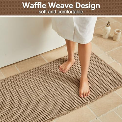 Triohero Waffle Bath Mat, Boho Bathroom Rugs Non Slip, 24x48 Beige