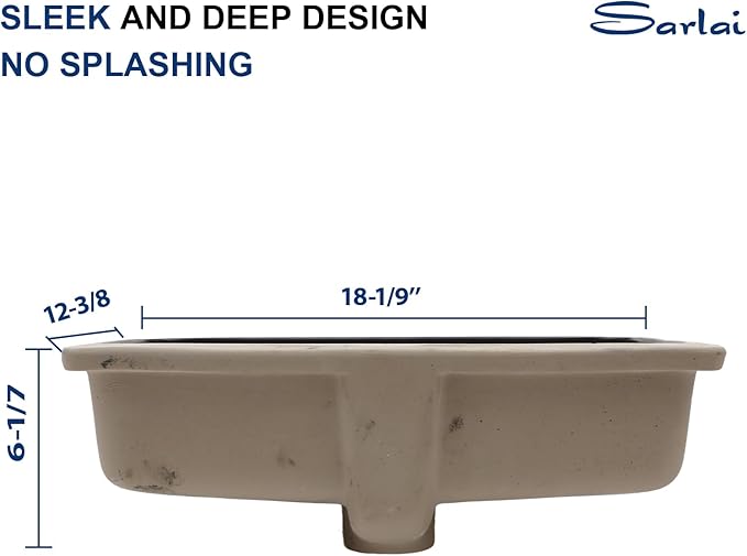 Sarlai Undermount Bathroom Sink - 18 x 12 inch Black Vessel Sink Undermount Sink Rectangular Modern Ceramic Rectangle Vanity Art Basin with Overflow, Interior Dimension 16-1/4 x 10-3/5 Inch