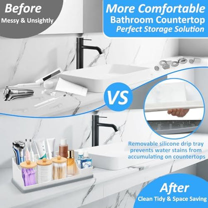 Bathroom Counter Organizer, Large White Silicone Toothbrush Holders for Bathrooms with 3PCS Qtip Holder, Bathroom Organizer Countertop Toothbrush and Toothpaste Holder for Makeup Organizer for Vanity