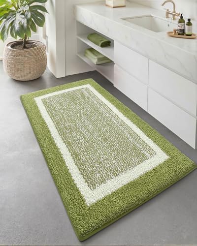 Color&Geometry Simple and Stylish Bathroom Runner Non Slip, 24"x43" Green