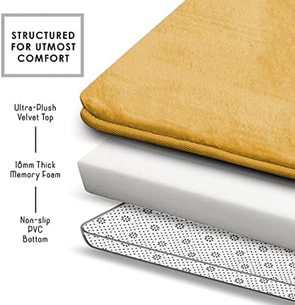 Clara Clark 2 Piece Bathroom Rugs, Velvet Memory Foam Bath Mat Set, Non-Slip Bath Rugs, Machine Wash, Dries Quickly, Ultra Soft Plush Bath Mats for Bathroom, 17 x 24 + Contour, Camel Gold
