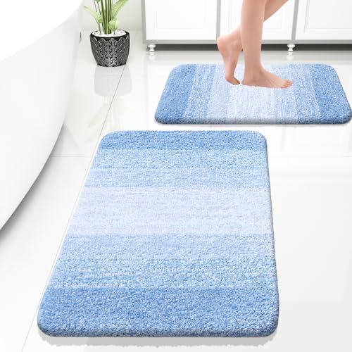 OLANLY Micorfiber Bathroom Rug Set 2 Piece, 30"x20"+24"x16"