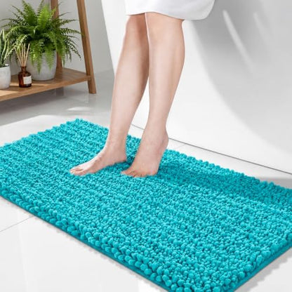 Disolla Teal Bathroom Rug 24x44 Inch - Thick Chenille Bath Mat, Large Shaggy Plush Absorbent Rug, Non-Slip Machine Washable Floor Mat for Double Vanity