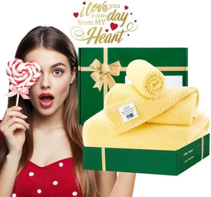 VOOVA & MOVAS 3PC Towel Set, 100% Cotton, Lemon Glow Yellow